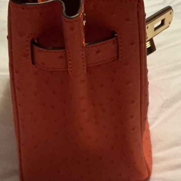Elegant Orange Embossed Ostrich Leather Satchel Bag Size 30 NWOT - Picture 3 of 7